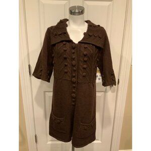 Alberto Makali Brown Wool Pom Accent Long Cardigan Size M
